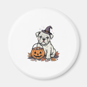 Íman Desenho de Abóbora Bulldog de Halloween Gravado Vi