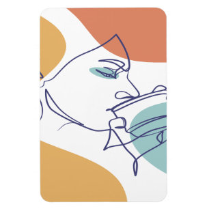 Íman desenho de arte linear pôster de mulher bebendo ca