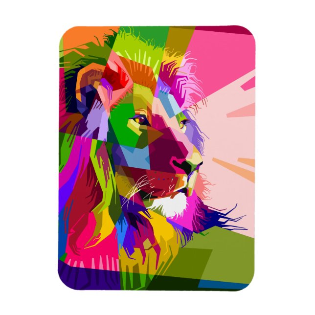 Íman Desenho de Arte Pop Prismática Colorida de Leão (Vertical)