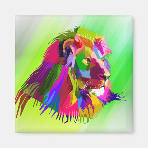 Íman Desenho de Arte Pop Prismática de Cabeça de Leão-6