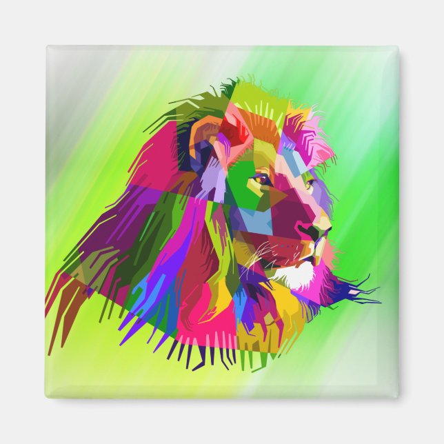 Íman Desenho de Arte Pop Prismática de Cabeça de Leão-6 (Frente)