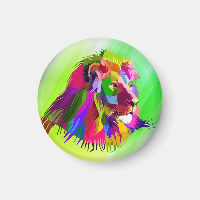 Íman Desenho de Arte Pop Prismática de Cabeça de Leão-6 (Frente)