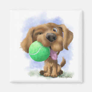 Íman Desenho de cachorrinho adorável com bola de tênis