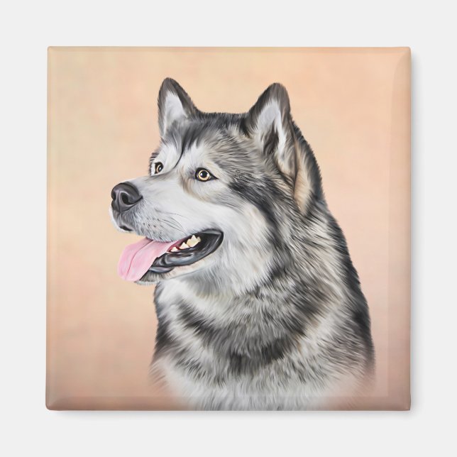 Íman Desenho de Cachorro do Alasca Malamute 2 (Frente)