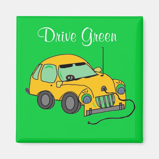 Íman Desenho de Carro de Cartoon Verde (Frente)