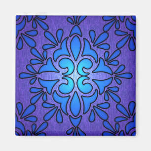Íman Desenho de Estilo Vidro Manchado Azul Roxo