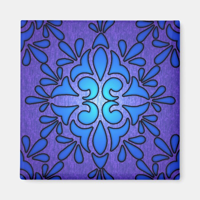 Íman Desenho de Estilo Vidro Manchado Azul Roxo (Frente)
