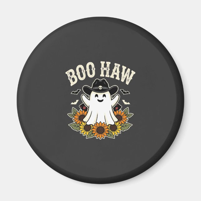Íman Desenho de Fantasma de Halloween Ocidental Boo Haw (Frente)