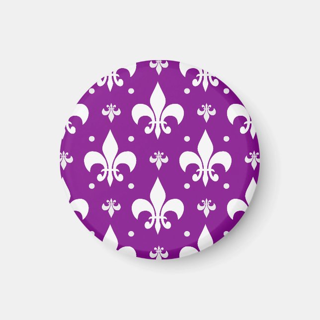 Íman Desenho de Flor-de-lis Roxo e Branco (Frente)