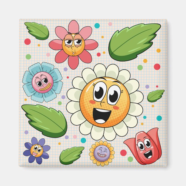 Íman desenho de fundo contínuo com flores coloridas (Frente)