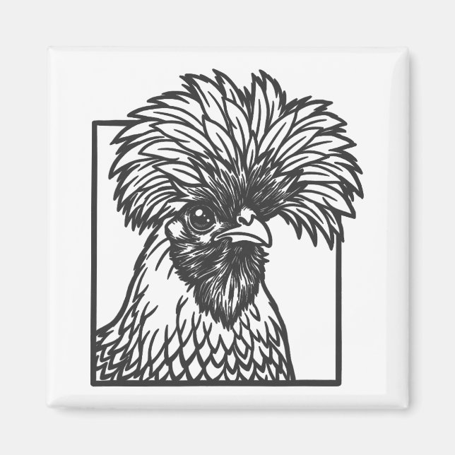 Íman Desenho de Galinha Polonesa - Design Divertido de  (Frente)
