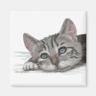 Íman Desenho de gatinho malhado fofo descansando