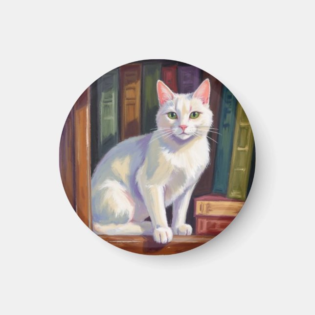 Íman Desenho de Gato Branco (Frente)