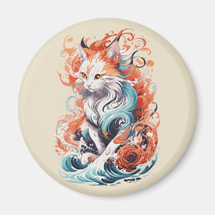 Íman Desenho de Gato Fofo em Estilo Neo Tradicional