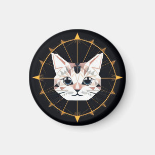 Íman Desenho de Gato Geométrico Cercado por Estrelas Do