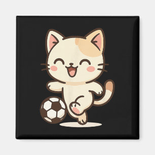 Íman Desenho de Gato Kawaii de Futebol. Arte de Animal