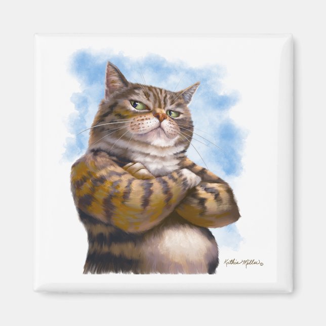 Íman Desenho de Gato Tabby Durão (Frente)