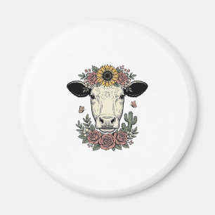 Íman Desenho de gravura vintage de cabeça de vaca flora