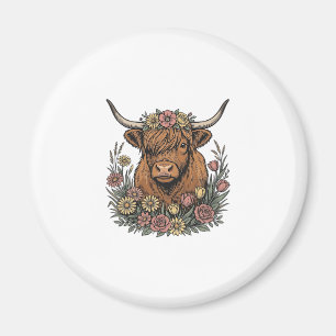 Íman Desenho de gravura vintage de vaca das Terras Alta
