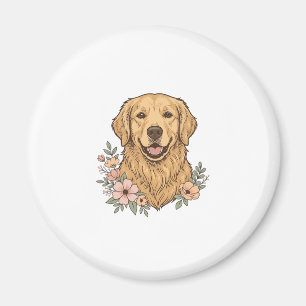 Íman Desenho de Gravura Vintage Floral do Golden Retrie