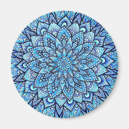 Íman Desenho de Mandala à Mão com Lápis de Cor Azul