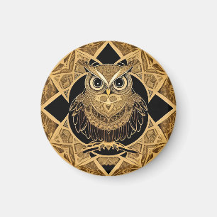 Íman Desenho de Mandala de Coruja Decorativa Dourada