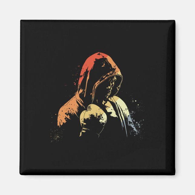 Íman Desenho de menino de kickboxing artes marciais ret (Frente)