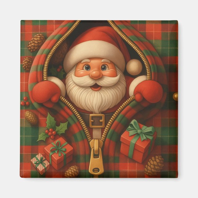 Íman Desenho de Natal do Papai Noel Xadrez (Frente)