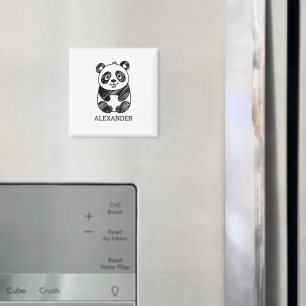 Íman Desenho de Panda Branco e Preto Minimalista