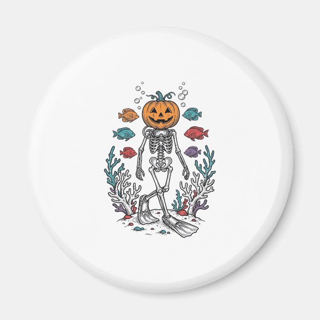 Íman Desenho de Peixe de Halloween de Esqueleto de Abób (Frente)