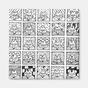 Íman Desenho de Raposas de Desenhos Animados Rostos Qua