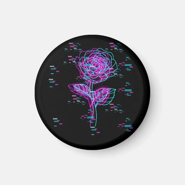 Íman Desenho de Rosa com Glitch Neon (Frente)
