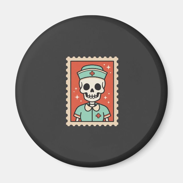 Íman Desenho de selo de enfermeira esqueleto de Hallowe (Frente)
