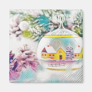 Íman Desenho de um galho de árvore de Natal com decora