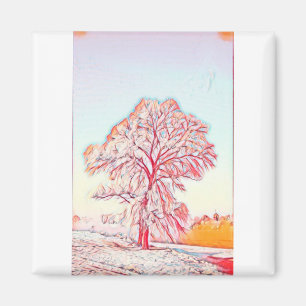 Íman Desenho de uma árvore nevada em uma paisagem de i