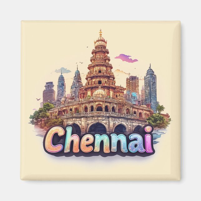 Íman Desenho de Viagem Chennai Índia 🇮🇳 (Frente)