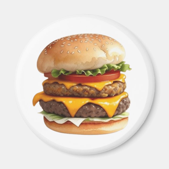 Íman Desenho em Aquarela de Cheeseburger (Frente)