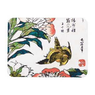 Íman Desenho em japonês, Peonies e Sparrow