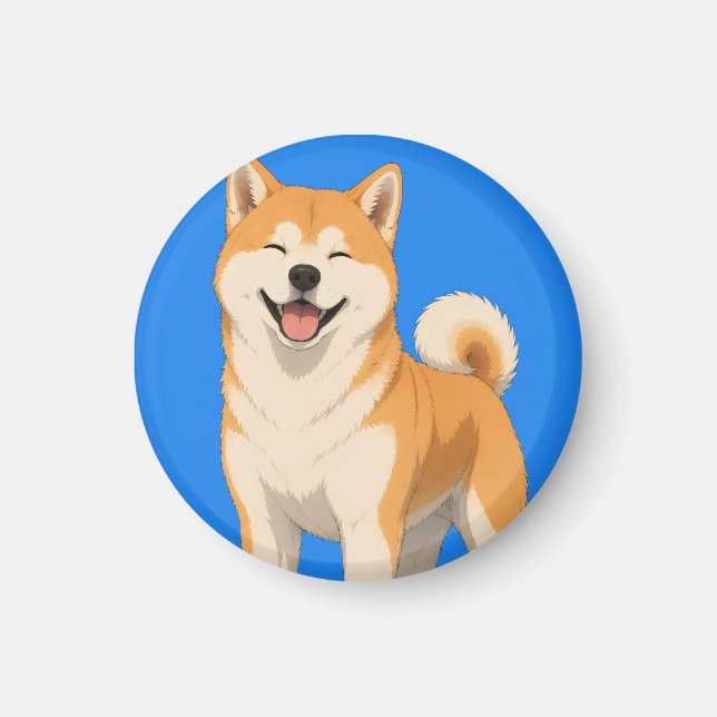 Íman Desenho Feliz de Cachorro Akita (Frente)