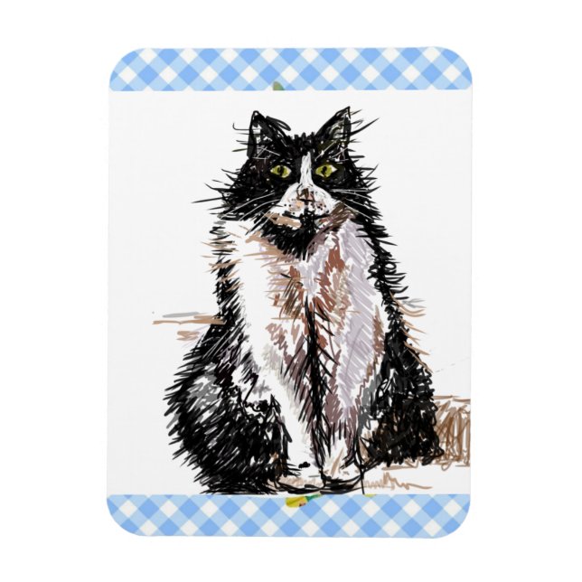Íman Desenho Fofo de Gato Tuxedo Preto e Branco (Vertical)