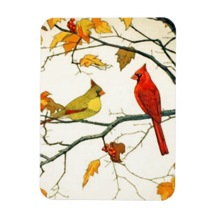 Íman Desenho japonês de Vintage, Cardinals em um galho
