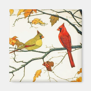 Íman Desenho japonês de Vintage, Cardinals em um galho