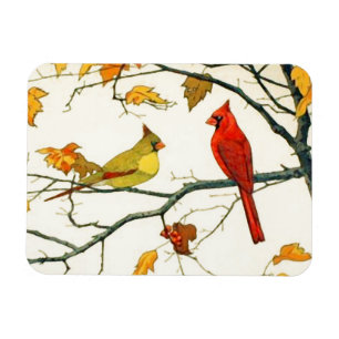 Íman Desenho japonês de Vintage, Cardinals em um galho