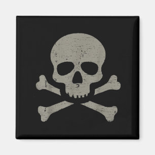 Íman Desenho Pirata Gótico Vintage Caveira e Ossos Cruz