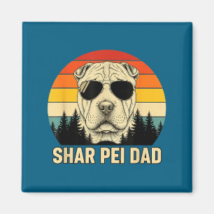 Íman Desenho Retro do Pai do Shar Pei Pôr do Sol - Pai