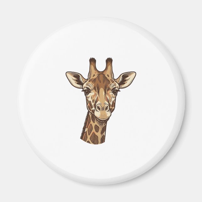 Íman Desenho Vetorial de Cabeça de Girafa Gravada Vinta (Frente)