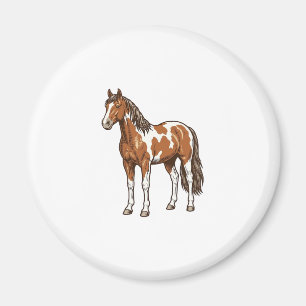 Íman Desenho Vetorial de Cavalo Pinto Gravado Antigo_1