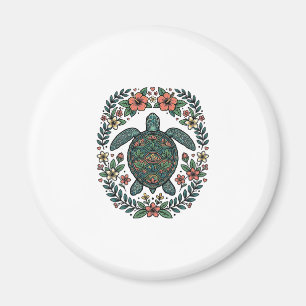 Íman Desenho Vetorial Floral de Tartaruga Marinha Vinta