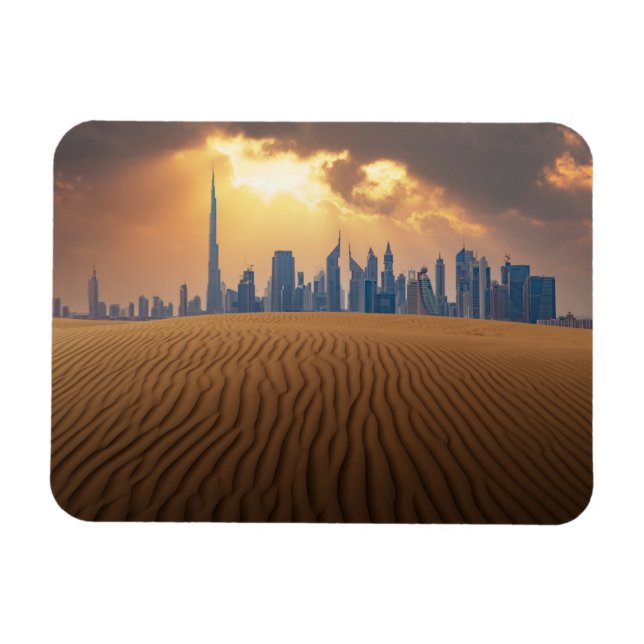Íman Desertos | Vista Skyline do Dubai de Sand Dune (Horizontal)