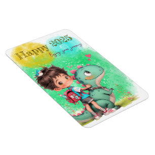 Íman Desfrute da sua caricatura de Journey Boy & Dinosa